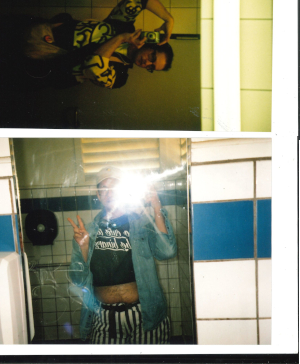 a scan of two photographs of myself taken in different bathroom mirrors